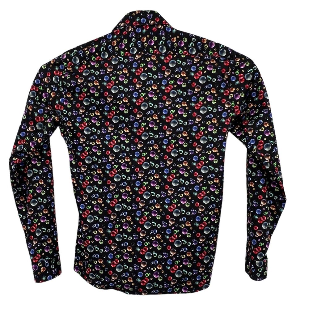 Jared Lang Black Button Up Multi Color Bubble Pri… - image 2
